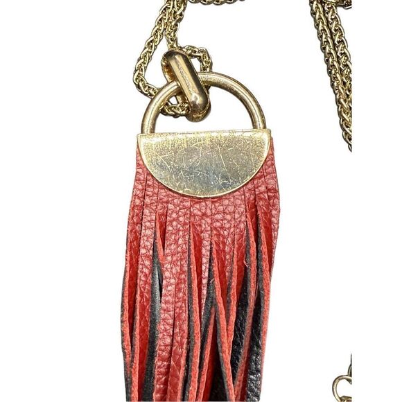 Anthropologie Gold with Leather Tassel Statement Necklace - Picture 3 of 7